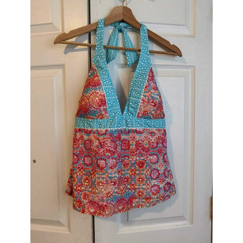 VENUS 10 Pink Teal Neon Tropical Swimwear Tankini Halter Top Boardwalk Beach